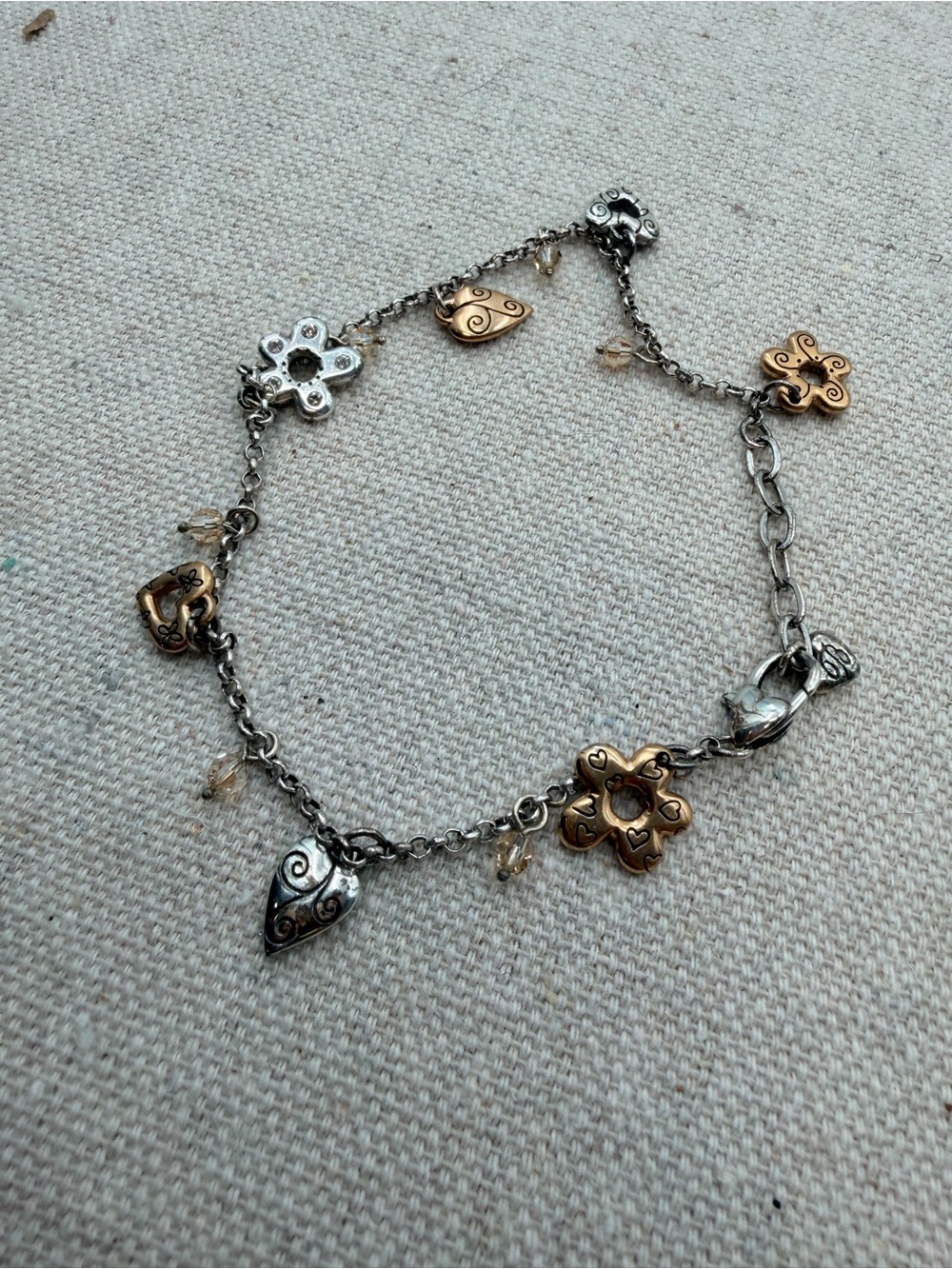 Two-Tone Heart & Flower Charm Bracelet - Gold & Silver
